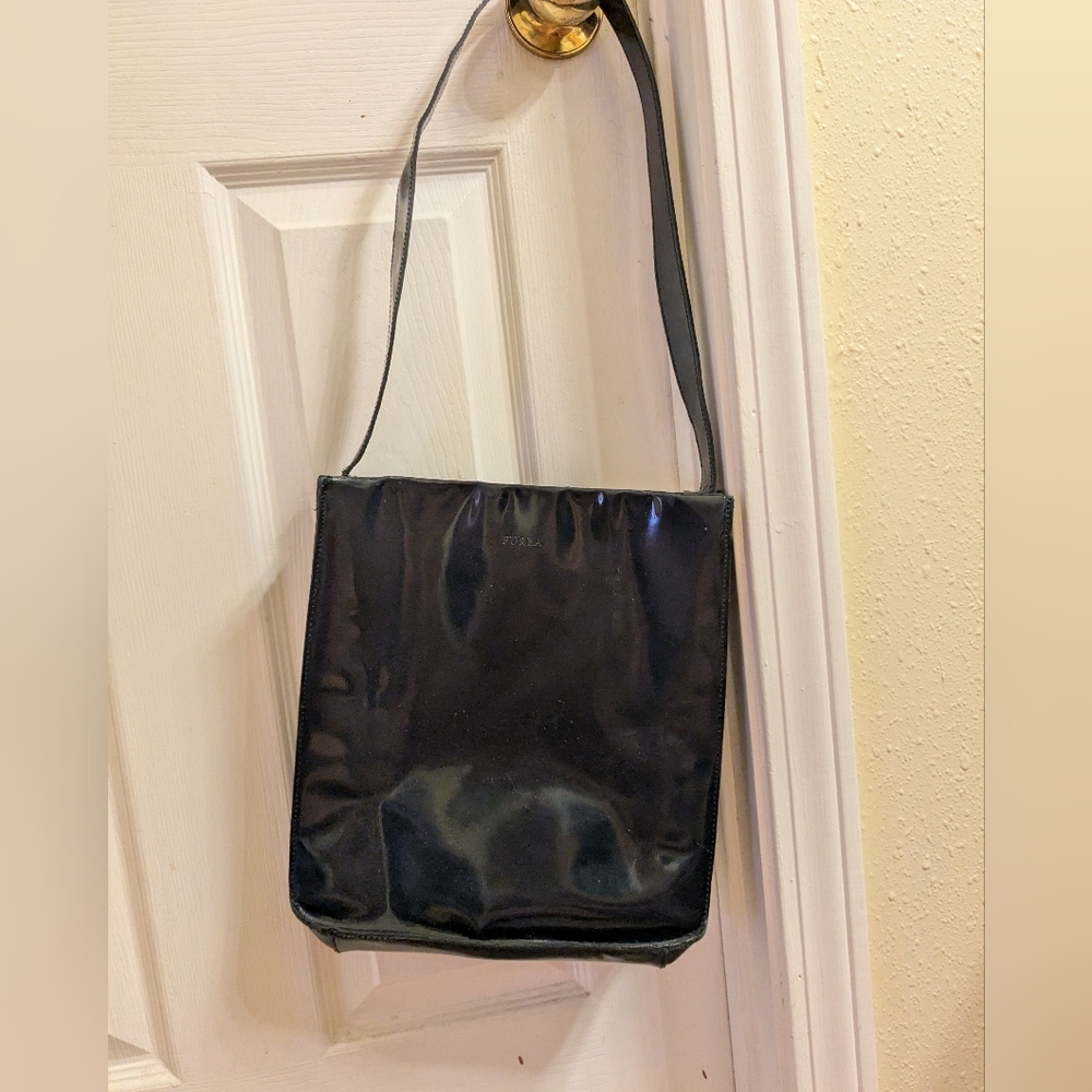 Baddie's Furla Navy Blue Patent Shoulder Bag
